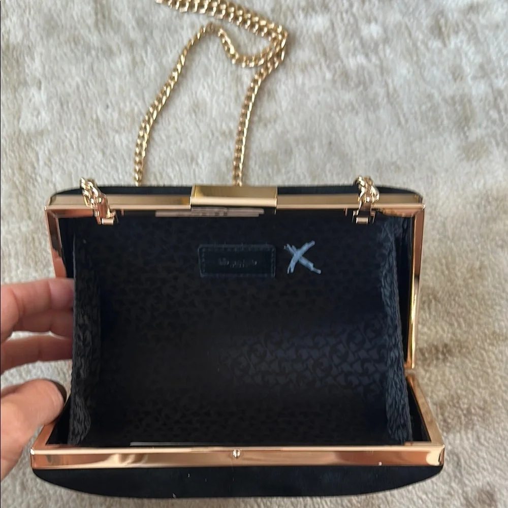 Black Suede Chain Shoulder Bag with Gold Hardware